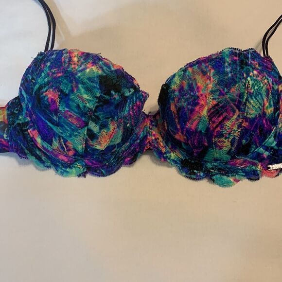 Pink Victoria's Secret size 32B DATE push-up wired padded bra.  Multi color - Picture 1 of 9